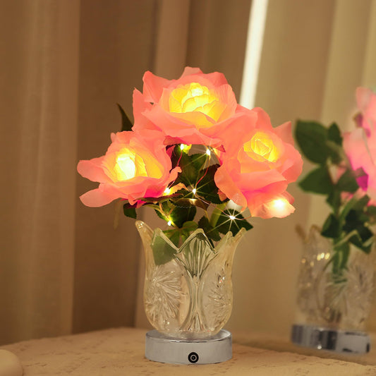 Rynx | Artificial pink rose led lamp for women's gifts, pink rose night light for relaxation and peace, women mom wife friends mom D