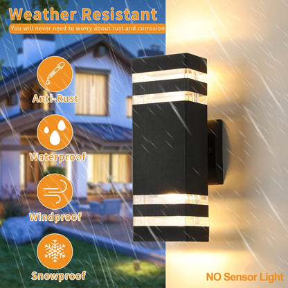 Rynx | Tewei LED Outdoor Wall Lights, 14W IP65 Waterproof, 3000K Warm White, Modern Black Aluminum, 2 Pack