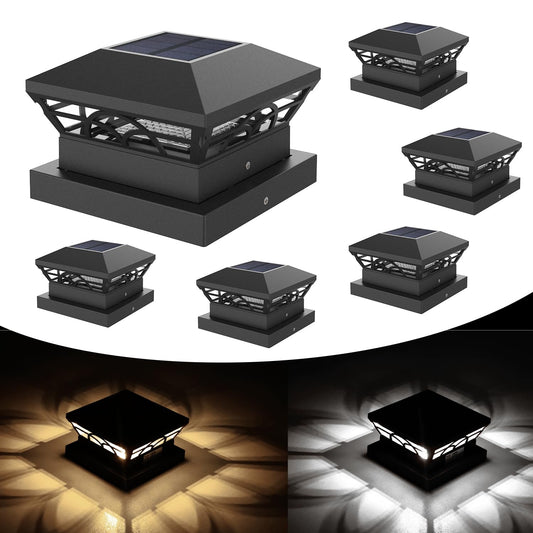 Rynx | T-Sun 6 Pack Solar Post Head Light, Waterproof Warm/Cool White For 4X4 5X5 6X
