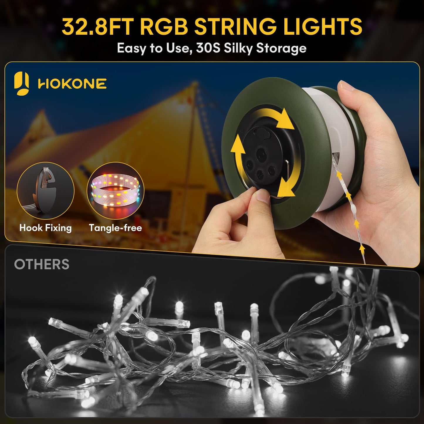 Rynx | Hokone Waterproof Camping Fairy Lights - 22 Modes, Rechargeable Led Usb Lights For Outdoor Use