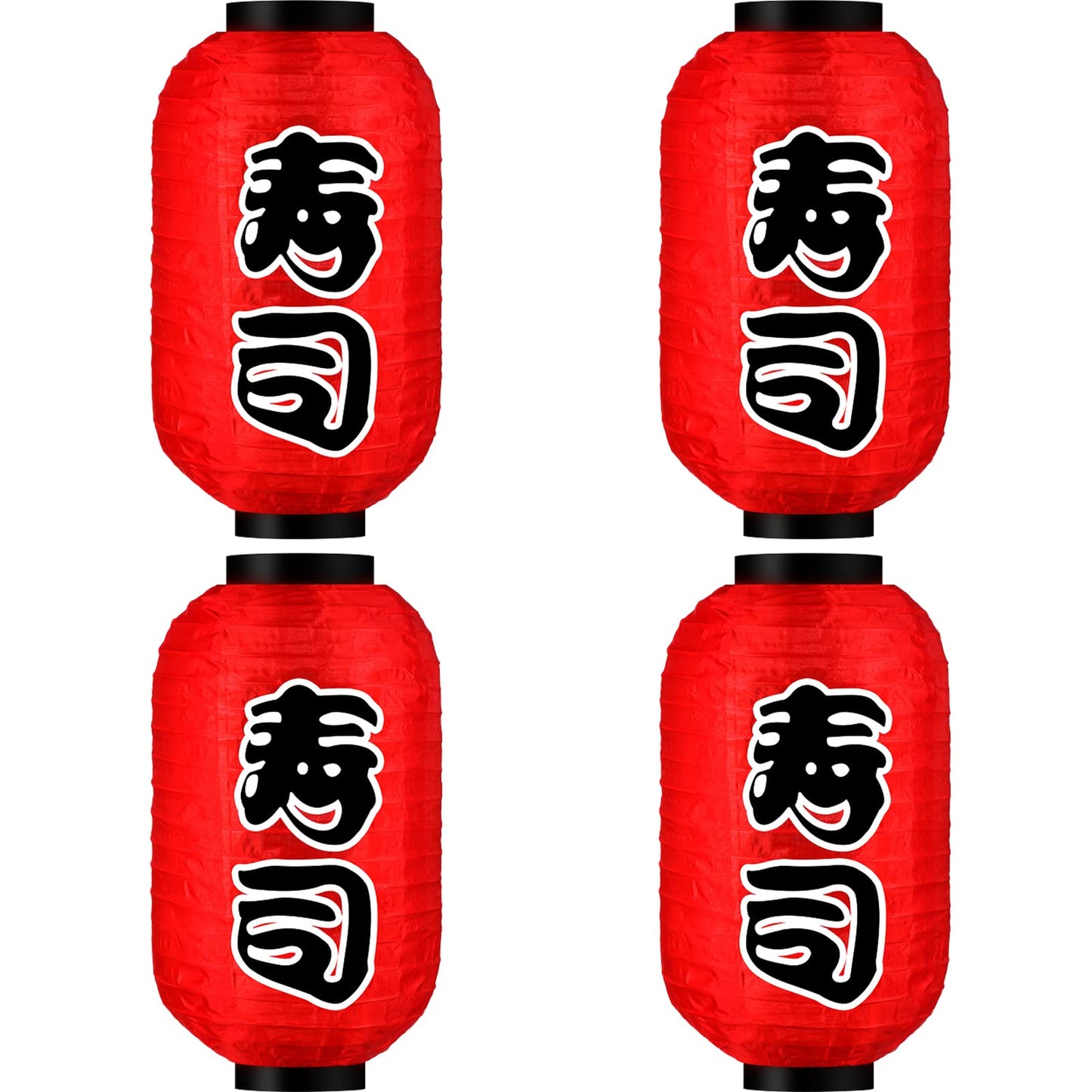 Rynx | Riakrum Japanese Style Lanterns - Red Silk Hanging Lamps For Indoor/Patio Decor, Set Of 4