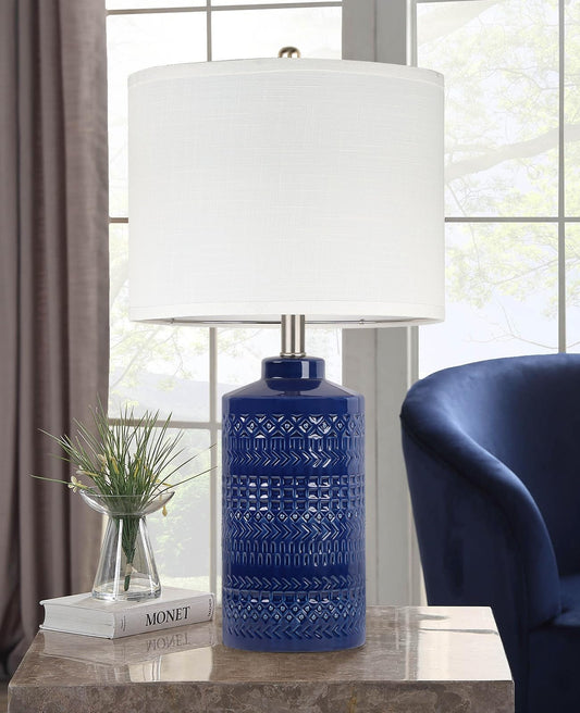 Rynx | Junnai 24.5'' White Ceramic Table Lamp: 3-Stage Dimmable Nightstand Lamp With White Linen Shade | Office Reading Lamp Nightstand Lamp