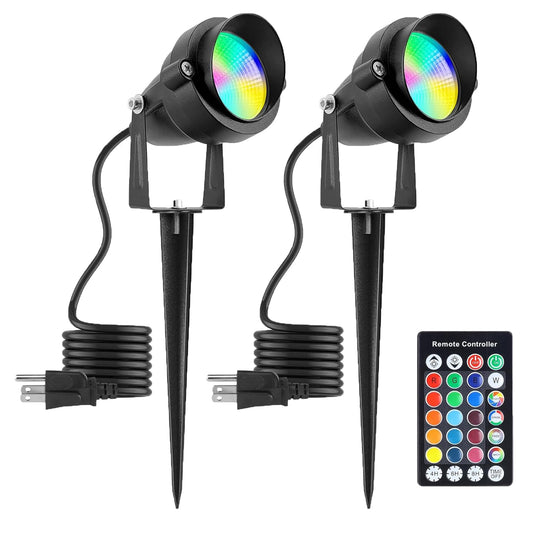 Rynx | Flrybrg Christmas Spotlight Outdoor 15W With Rf Remote Control 110V Cob Led Spot Light Outdoor Rgb Color Changing Landscape Light For Garden Wood Path Garden Decor (2 Pack)