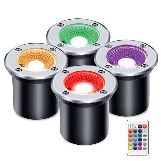 Rynx | Aledeco 4 Pack Rgb Led Recessed Landscape Lights, Waterproof Ip67 For Garden And Patio