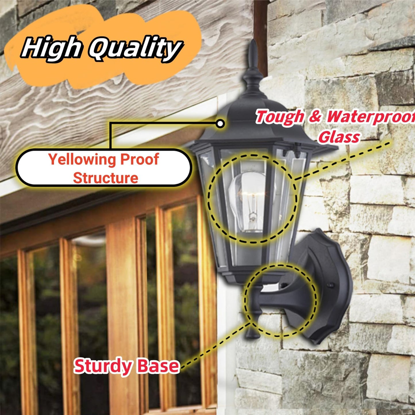 Rynx | Wisbeam Black Outdoor Wall Lamp, Etl Certified Light Fixture, Glass & Metal, E26 Base, Moisture Load Rated