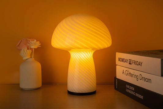 Rynx | Notoc Dimmable Glass Mushroom Lamp - Vintage Stripe White Nightstand Light For Home Decor
