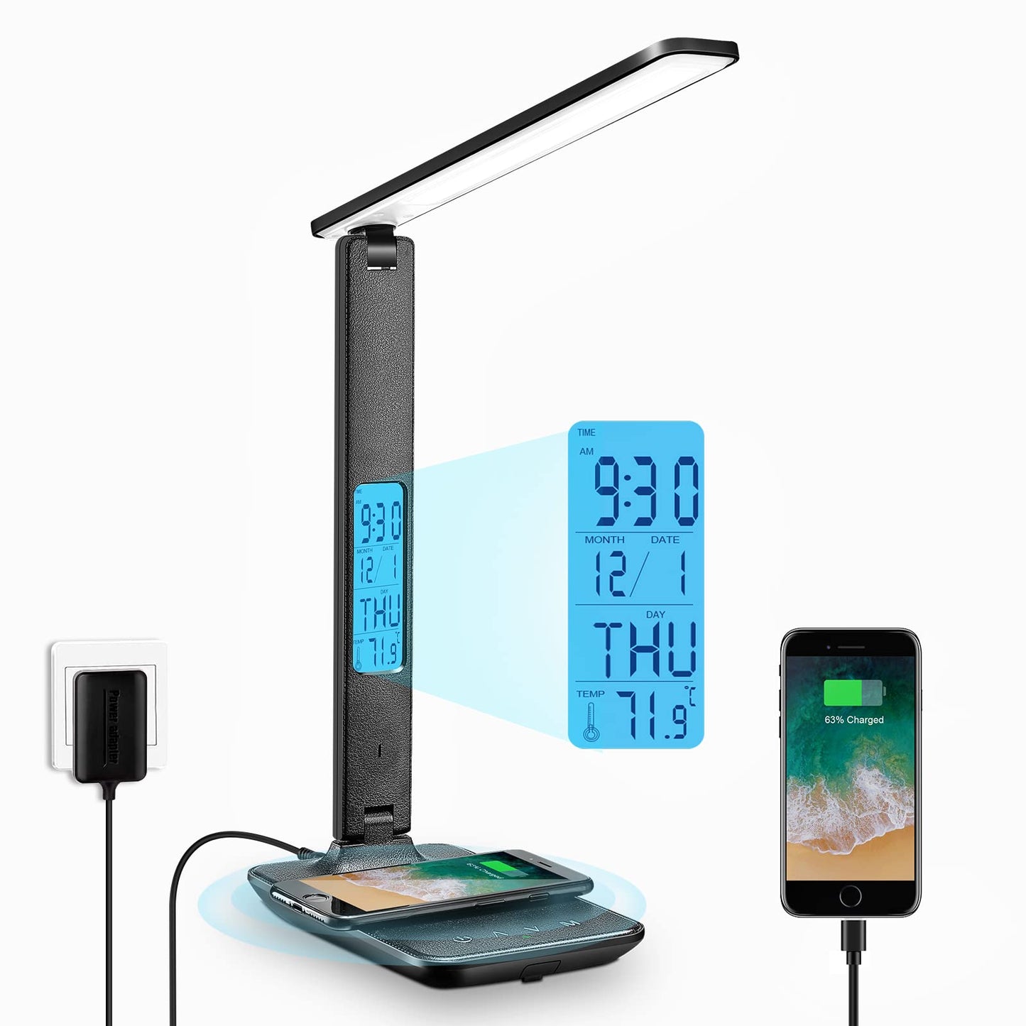 Rynx | Laopao Desk Lamp With Wireless Charger: Usb Charging Port, Desk Lamp With Clock, Desk Lamps For Home Office College Dorm Room E