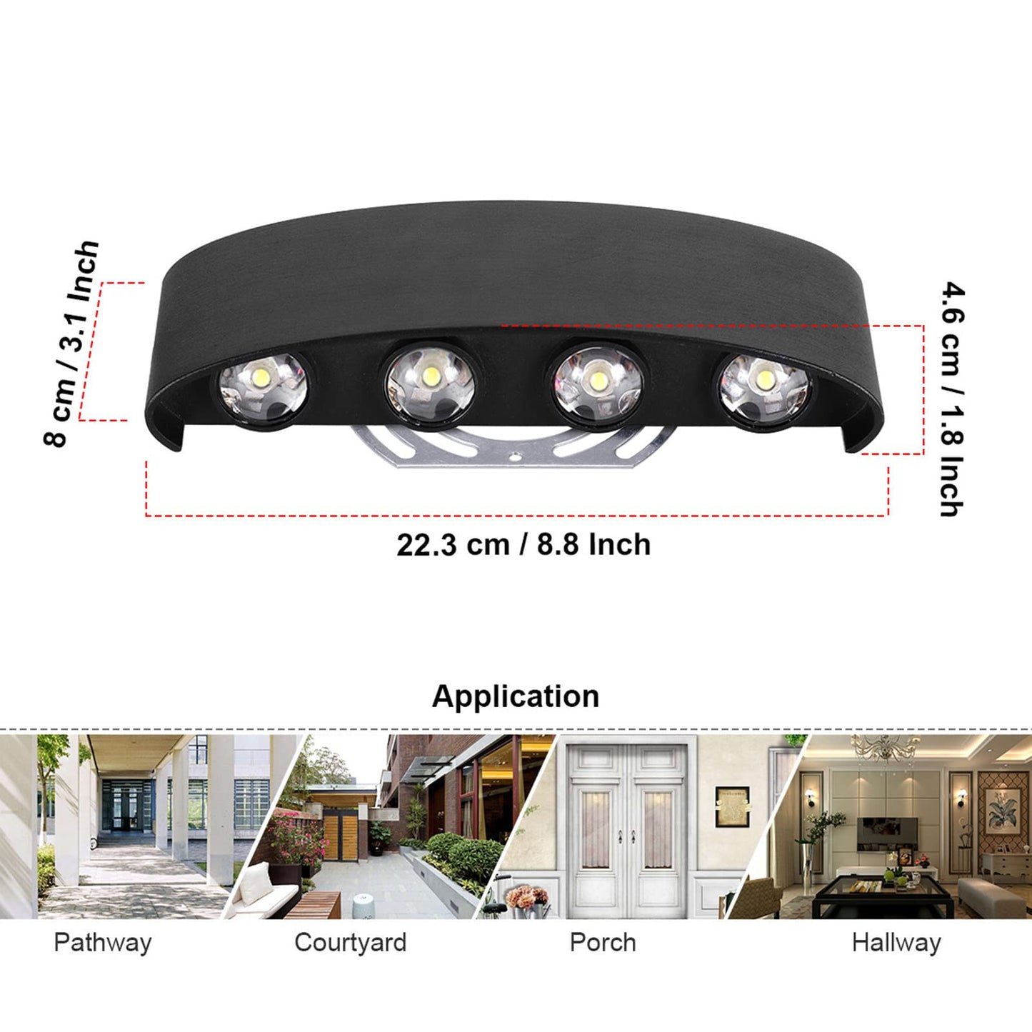 Rynx | Kawell 8W Waterproof Led Wall Lamp, Modern Aluminum Wall Light For Indoor/Outdoor, Black 3000K