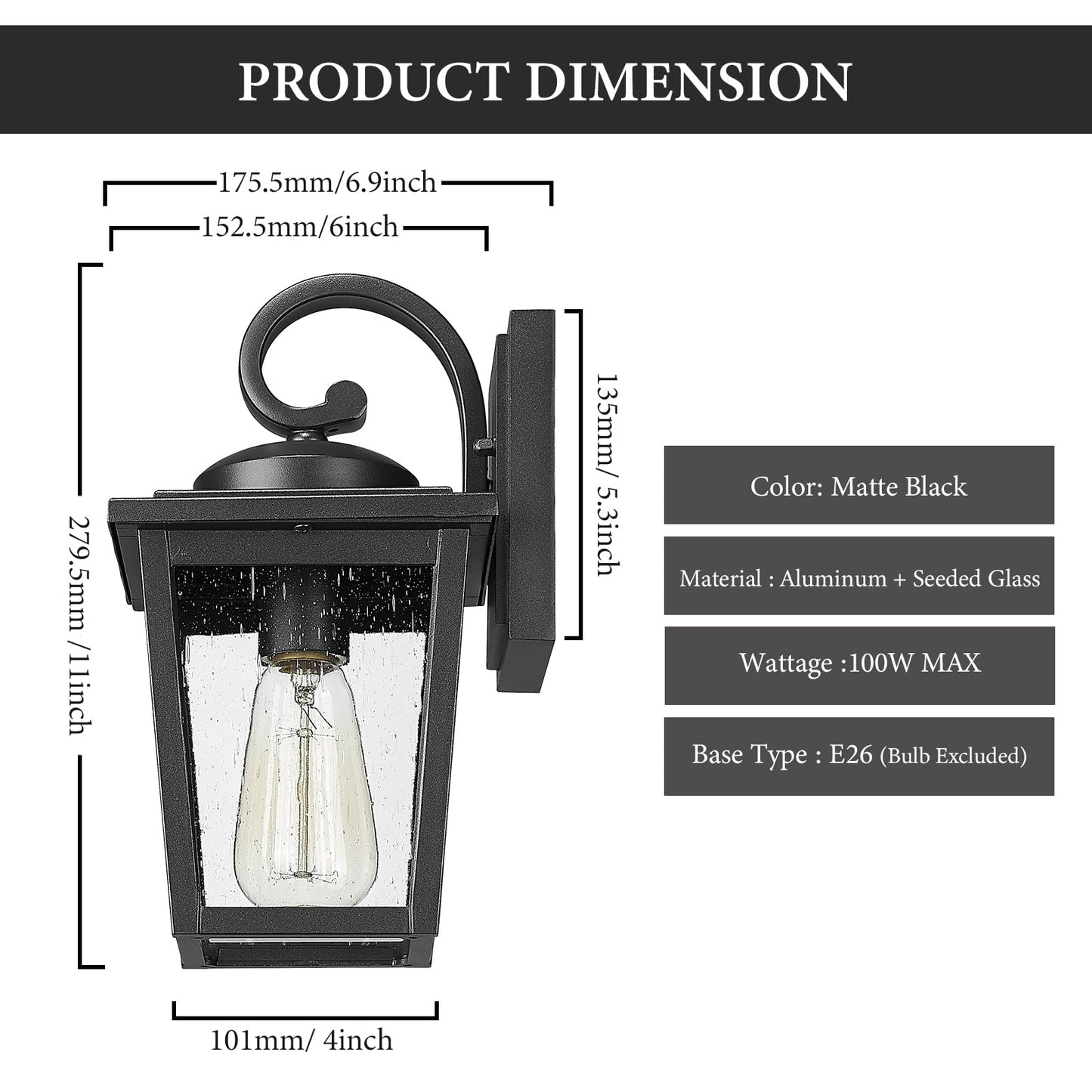 Rynx | Luminzone Waterproof Outdoor Wall Lamps, Frosted Glass, Small Aluminum Wall Lamps For Veranda & Patio