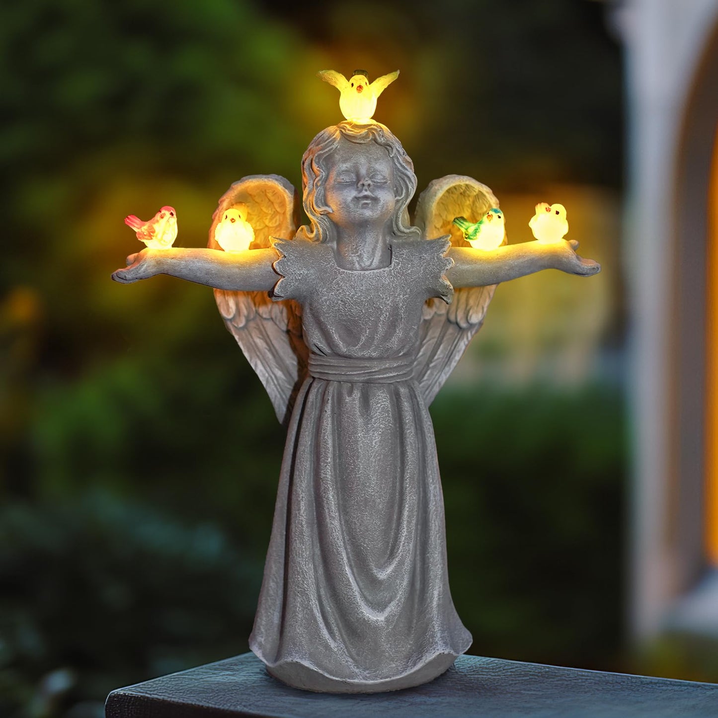 Rynx | Mininova Solar Angel Garden Figure with Birds Outdoor Solar Light Decorations Resin for Garden Terrace Veranda Balcony Housewarming Gift Bi