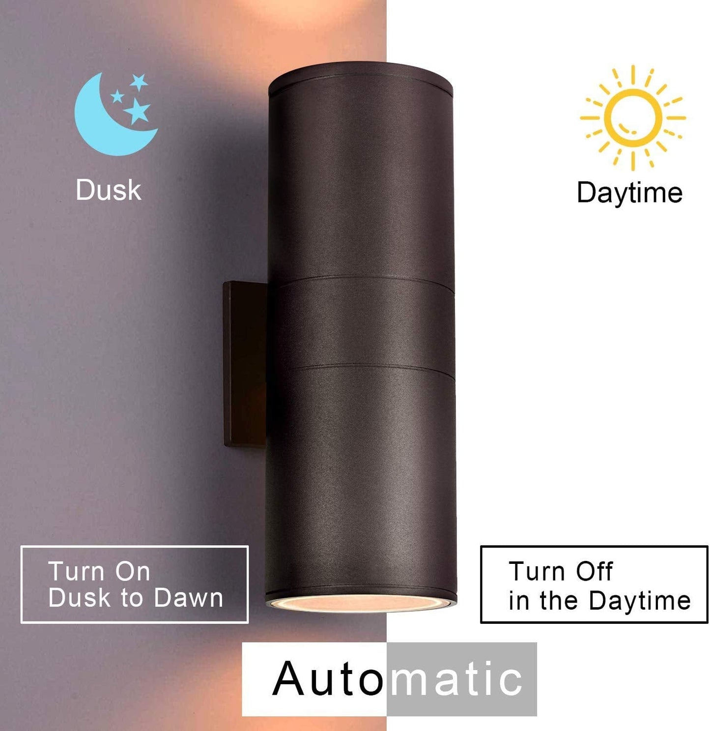 Rynx | Rosykite Outdoor Wall Lamps - Twilight to Dawn Modern Wall Lamps, 2 Light Bulbs Included, Brown Aluminum