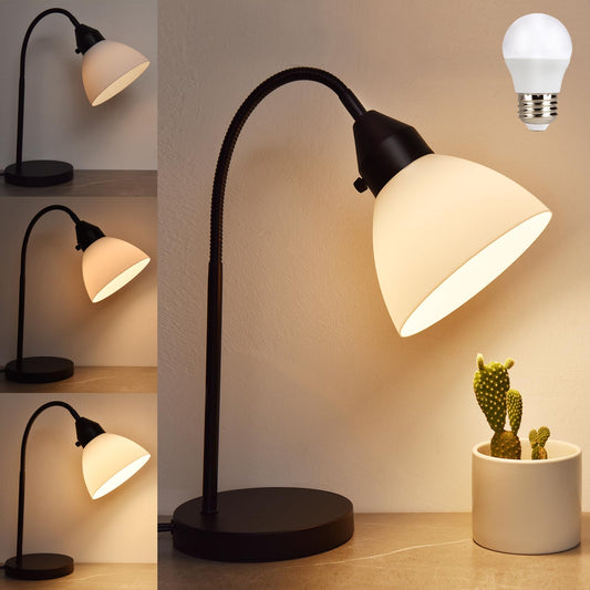 Rynx | Rislg Led Desk Lamp - 3 Levels Dimmable, Flexible Goose Neck Swing, Rotary Switch, Light Bulb Included, Black