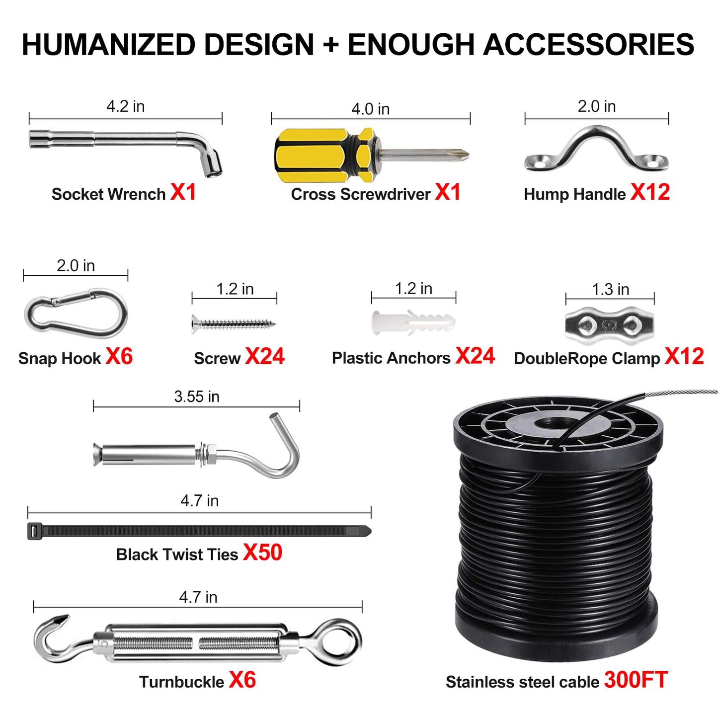 Rynx | Blika 300Ft Globe String Light Suspension Kit - Stainless Steel Wire, Turnbuckle & Hooks
