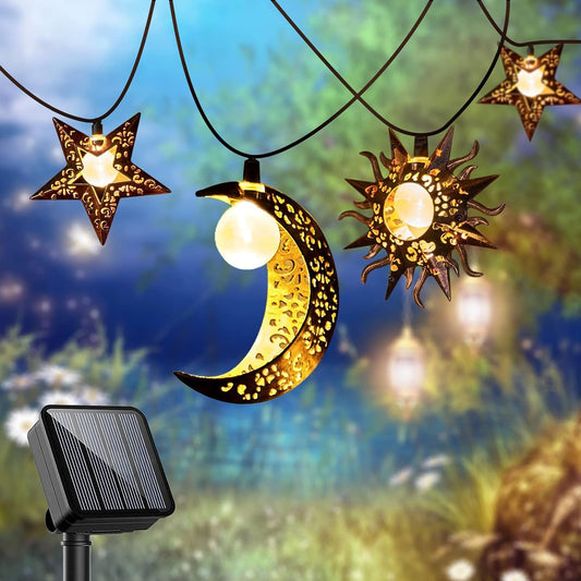 Rynx | Solar String Lights Outdoor Star Moon Sun 13Ft 153In Led Solar Powered Fairy Decorative Lights For Garden Patio Yard Trees Mothers Day Gifts Wedding Party (Warm White) (Star Moon Sun String Lights)