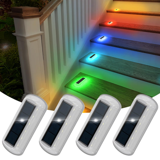 Rynx | T-Sun Rgb Solar Step Light For Outdoors, 7 Color Outdoor Stair Lights Waterproof Led Deck Lights 2 Lighting Modes, Solar Front P