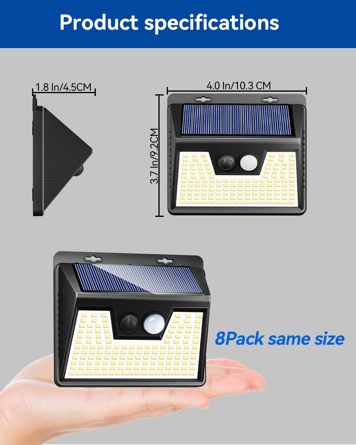 Rynx | Peasur 140 Led Solar Powered Motion Sensor Light, 8 Pack, Ip65 Waterproof For Outdoor Use