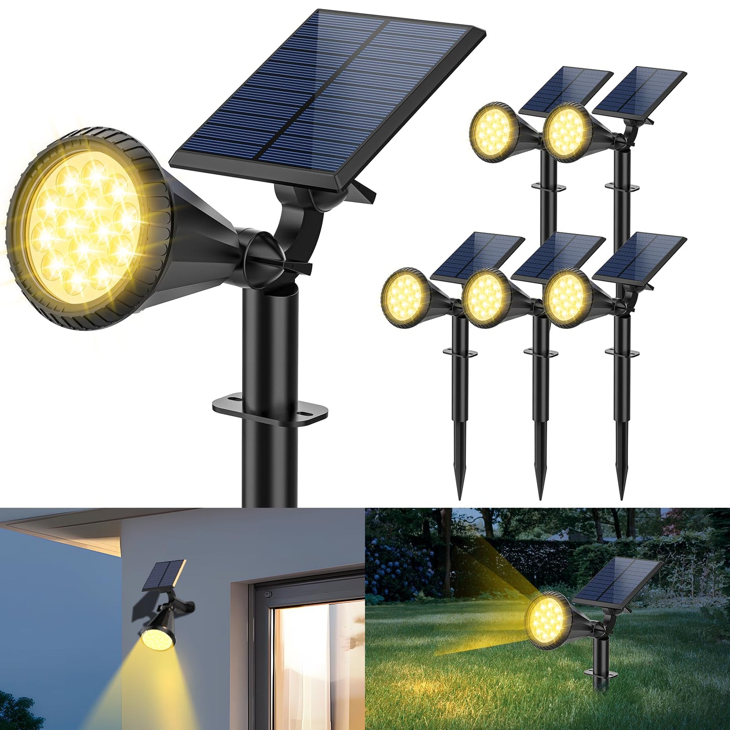 Rynx | Katipeal Solar Spotlight Outdoor, 4 Modes/6 Pack Solar Spotlights Waterproof, 180 Adjustable Power Line Landscape Lights, Outdoor
