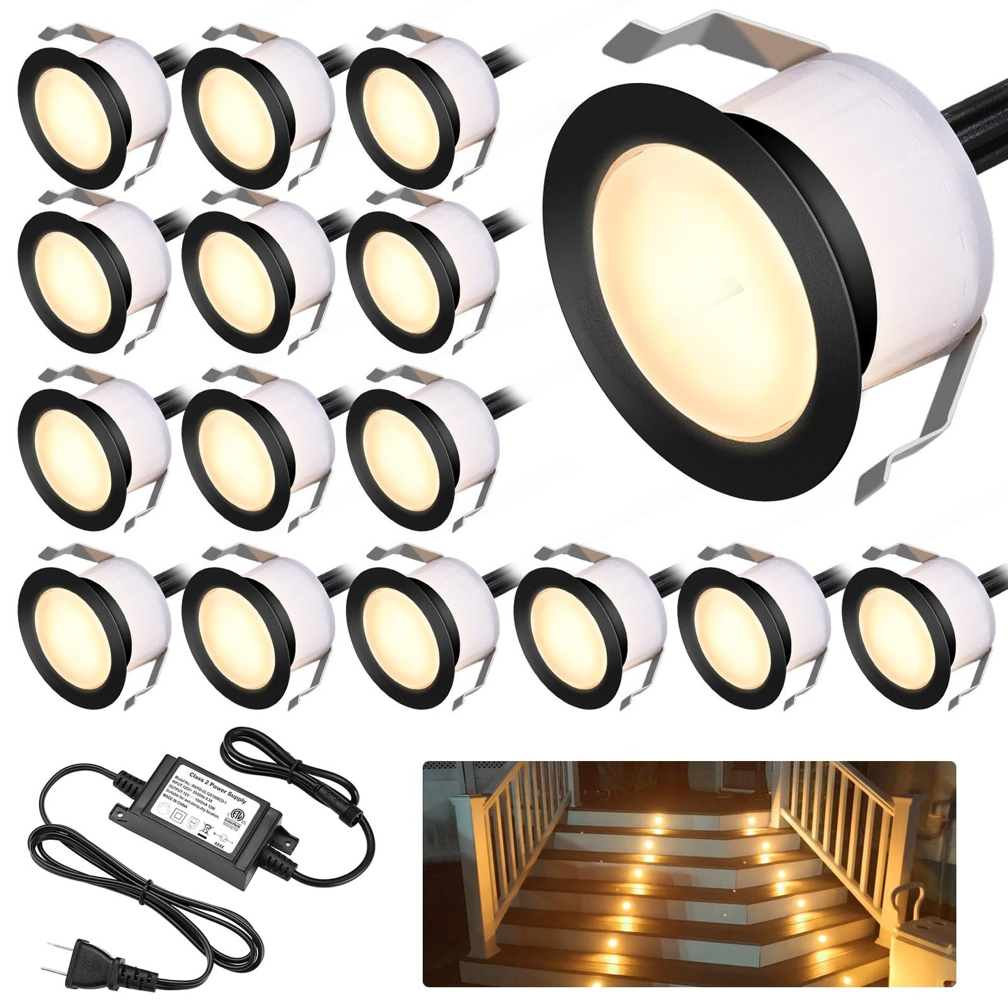 Rynx | Geyueya Home Led Deck Light Kits Warm White, F1.22 Recessed Step Light 16 Pack With Black Protective Shell, Dc12V Low Voltage Le