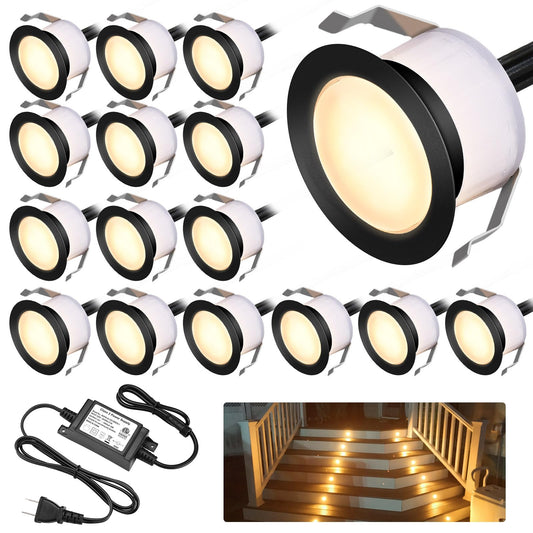 Rynx | Geyueya Home Led Deck Light Kits Warm White, F1.22 Recessed Step Light 16 Pack With Black Protective Shell, Dc12V Low Voltage Le
