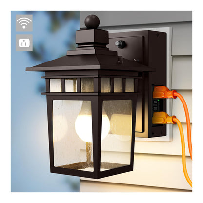 Rynx | Apoto Bronze Outdoor Wall Lamp With Gfci Outlet, Waterproof Dawn To Dusk Lighting Fixture, E26 Base