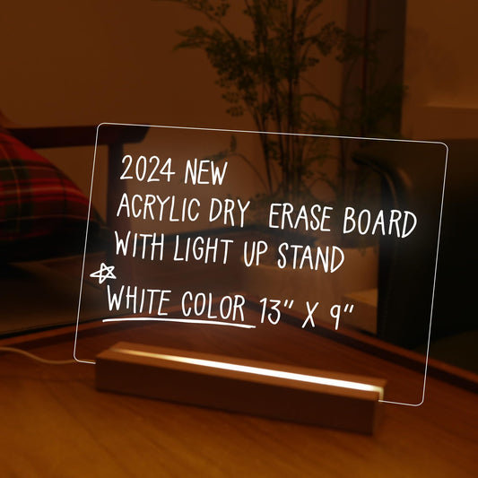 Rynx | Memelight Acrylic Writable Board With Light 13 X 9 - Led Memo Display And Notepad Lamp For Clear Reminders - Acrylic Lamp - Durable Acrylic Night Light - Unique Acrylic Stand