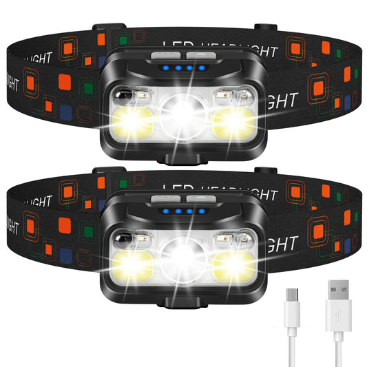 Rynx | Lhknl Headlamp Rechargeable, 1200 Lumen Super Bright Motion Sensor Headlamp Flashlight, 2-Pack Waterproof Led Headlamp With White Red Light, 8 Modes Headlamp For Camping Biking Running Fishing