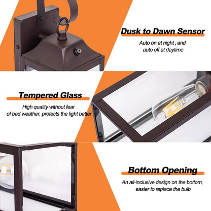 Rynx | Yolsunes Dusk To Dawn Outdoor Wall Lamps 2 Pack, 15" Bronze Waterproof Wall Lamps