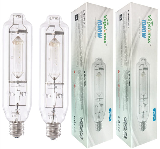 Rynx | Vegelumax Mh 1000W Metal Halogen Hid Wax Lamp Light Bulb High Par Reinforced Blue And Violet Spectrums For Horticulture Indoor Plants, Cct 6000K, 92,000 Lumen, Great For Commercial Applications, 2 Pack