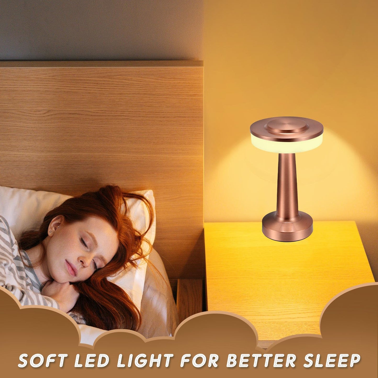 Rynx | Vihose Wireless LED Table Lamp Set of 8 - Touch Sensor, 3 Color Dimming, Rechargeable, Rose Gold