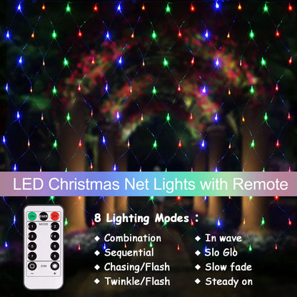 Rynx | Echosari 100 Led Waterproof Patio Garden Net Light Lace, 8 Modes Remote Control, Multicolor