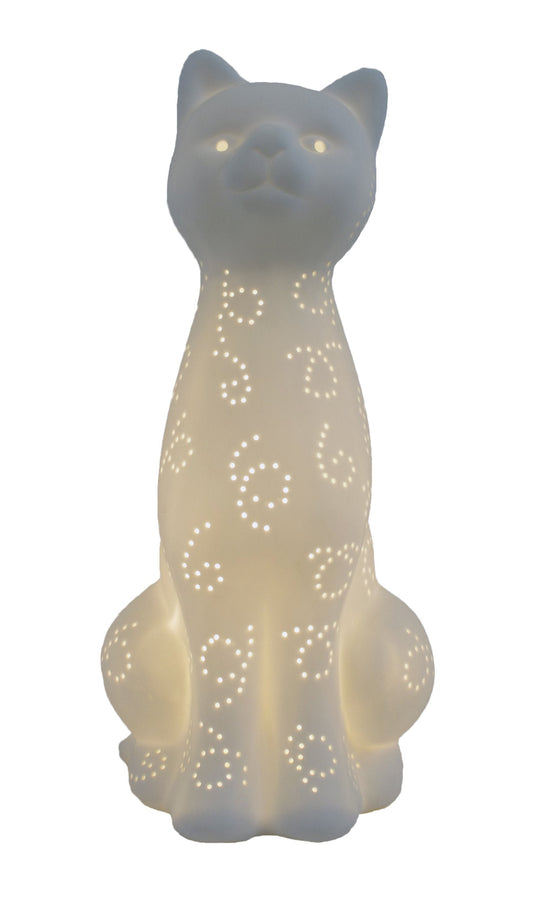Rynx | Simple Designs Lt3056-Wht White Porcelain Animal-Shaped Table Lamp, Kitten