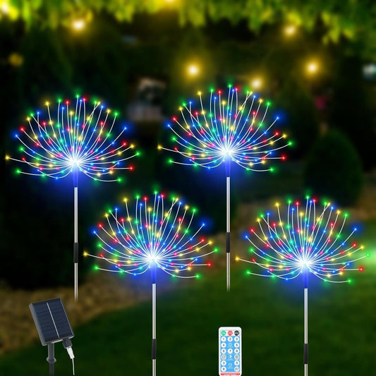 Rynx | Outdoor Solar Garden Lights Waterproof, 4 Pack Total 480 LED Solar Star Twinkling Lights Decorative With 8 Lighting Modes Outside For Flower Bed Path Party Christmas Decorations, Multicolor