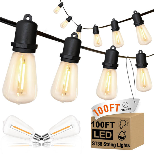 Rynx | Konictom 100Ft Vintage Edison Led Light Chains - Warm White Waterproof Patio Lights