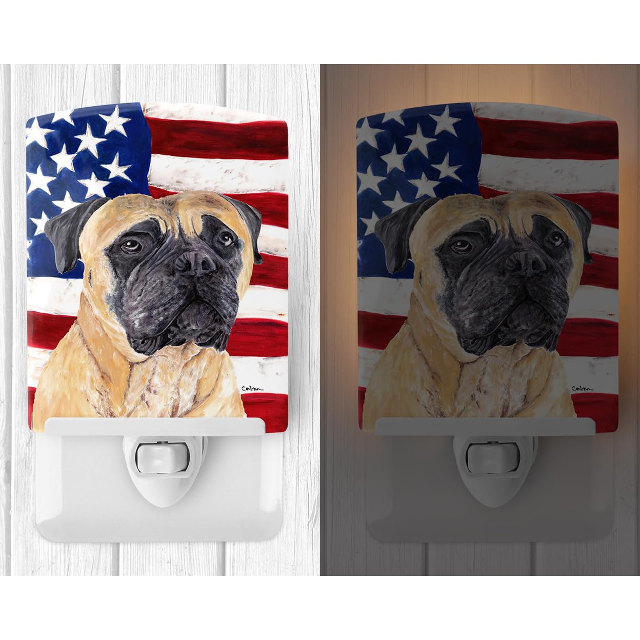 Rynx | Usa American Flag Mastiff Ceramic Night Light, Ul-certified, 6X4X3"