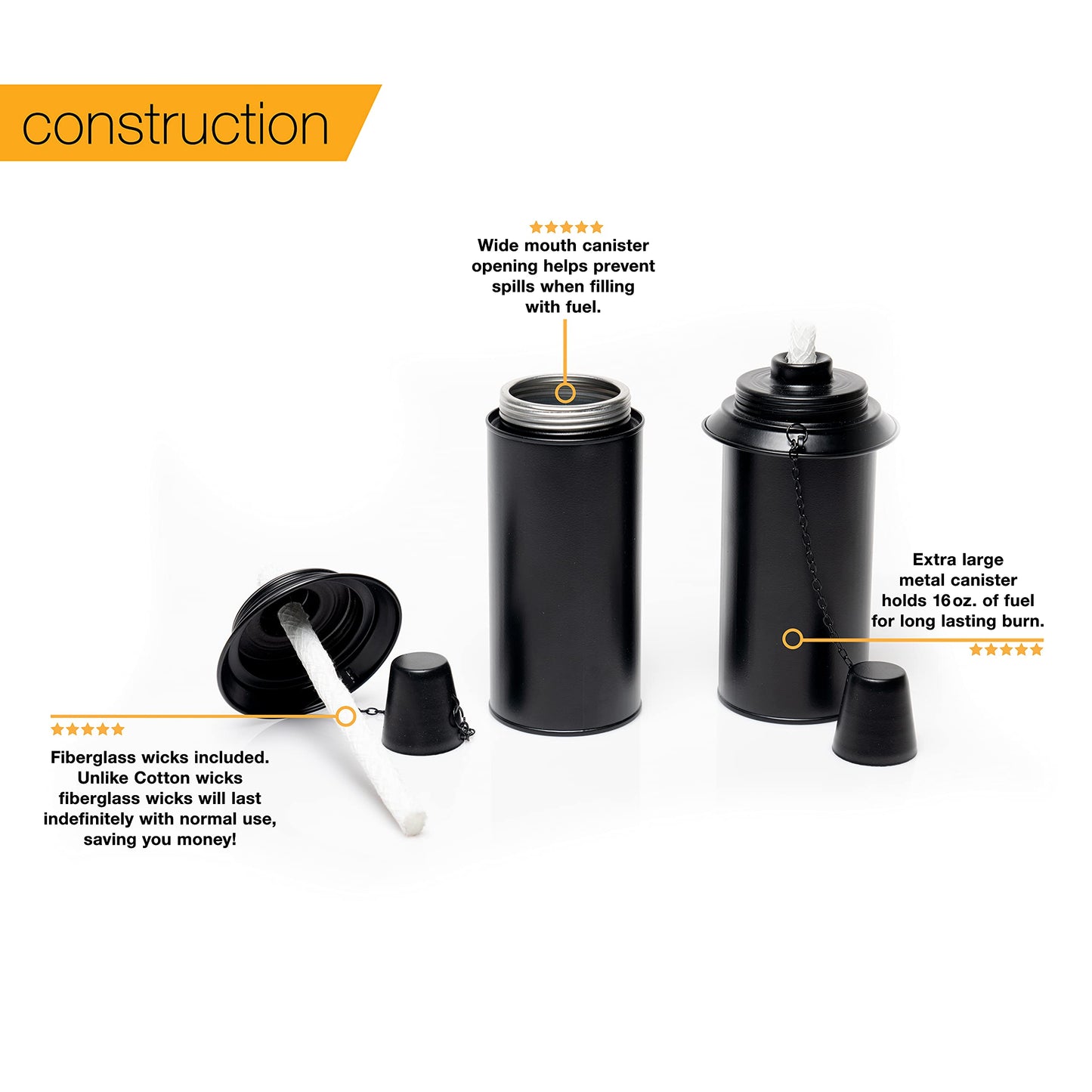 Rynx | Backyadda Flashlight Replacement Canisters, 16 Oz, 4-Pack, Compatible With Most Tiki Brands, Metal
