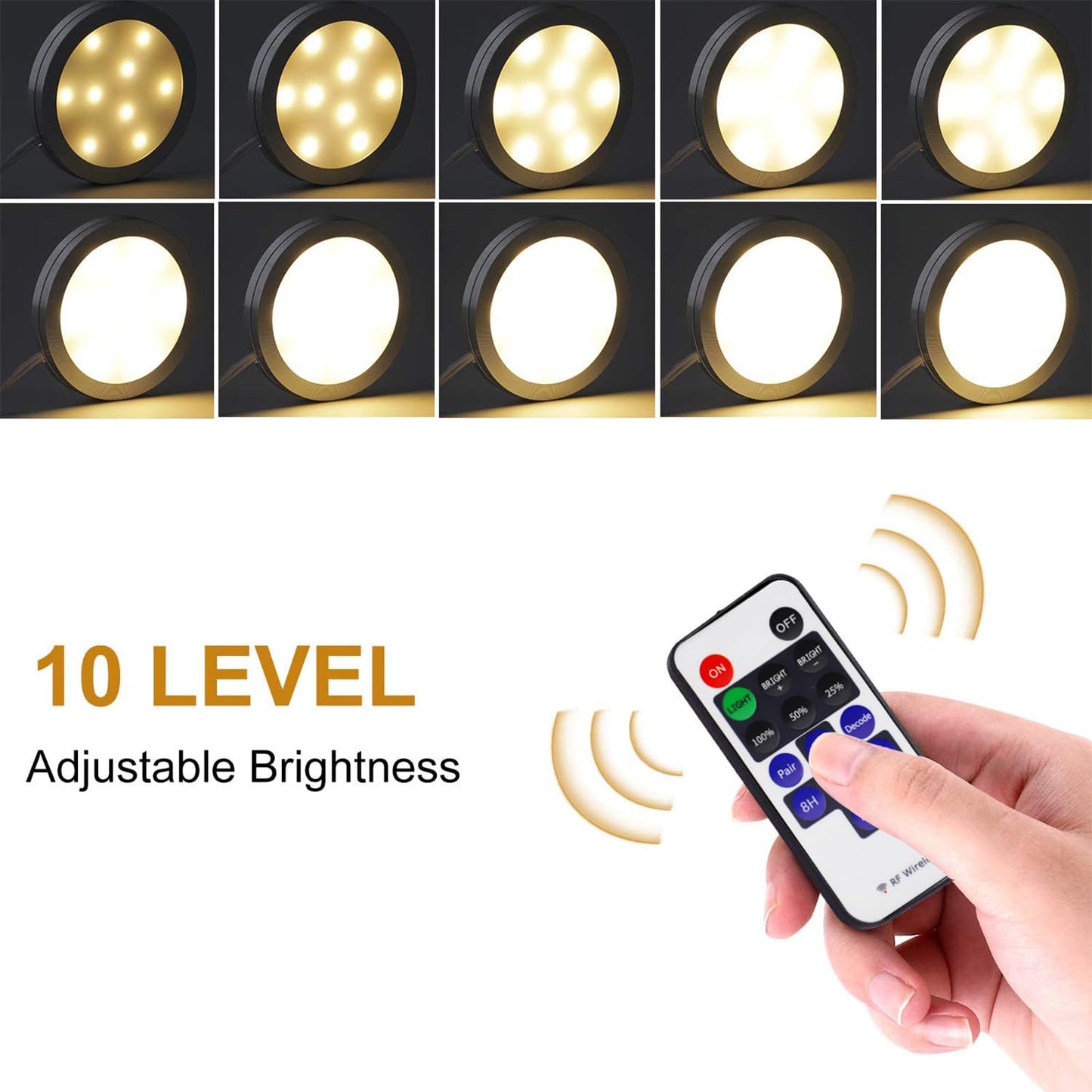 Rynx | Aiboo Dimmable Led Under Cabinet Puck Light Kit With Rf Remote Control, Warm White 2700K