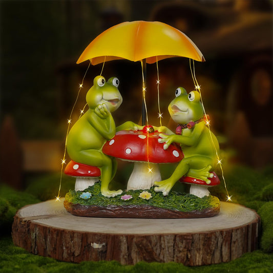 Rynx | Mininova Sun Garden Outdoor Decor Statues Frog Figures Sitting On Mushroom With Umbrella LED String Lights Resin Ornaments For Our Birthday Home Warmth
