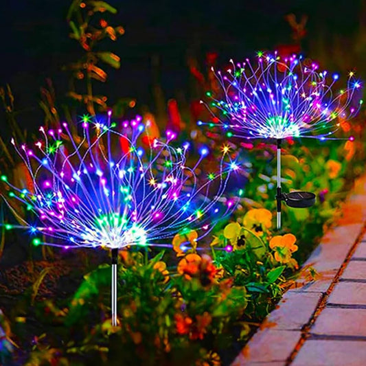 Rynx | Outdoor solar fireworks lights 2-pack, 8-mode solar LED fairy lights with 240 LEDs, DIY starburst lights for garden, walkway, patio, yard, flower bed decoration colorful