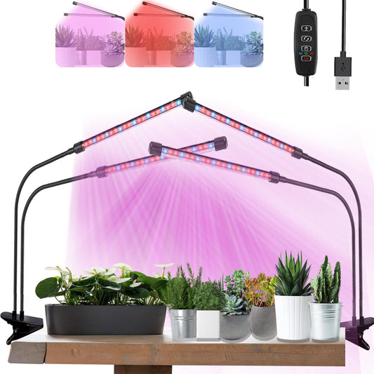Rynx | Otryad Grow Light For Indoor Plants, Full Spectrum Plant Growth Light Sources With Auto On Off 3/9/12H Timer, 9 Level Dimmable, 3 Light Modes Clamp On Grow Light For Indoor Seed Starting/Succulents, 2 Packs