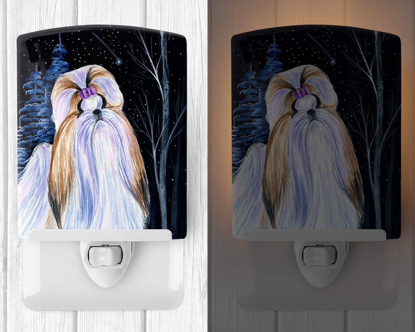 Rynx | Starry Night Shih Tzu ceramic night light, UL-certified, multicolor 6X4X