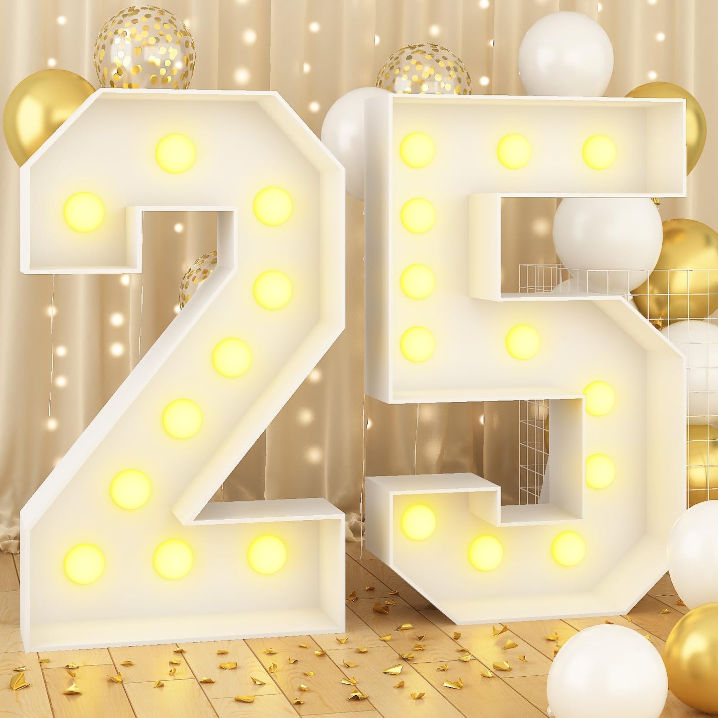 Rynx | 4Ft Light Up Number 25 Light Bulbs White Marquee Frame With Slots For 25th Birthday Party Decorations Pre-Cut Mosaic Cardboard Large Cutout Thick Foam Poster Graduation New Year