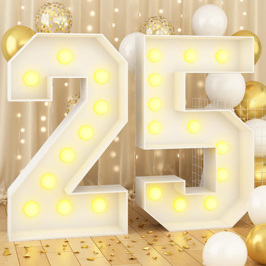 Rynx | 4Ft Light Up Number 25 Light Bulbs White Marquee Frame With Slots For 25th Birthday Party Decorations Pre-Cut Mosaic Cardboard Large Cutout Thick Foam Poster Graduation New Year