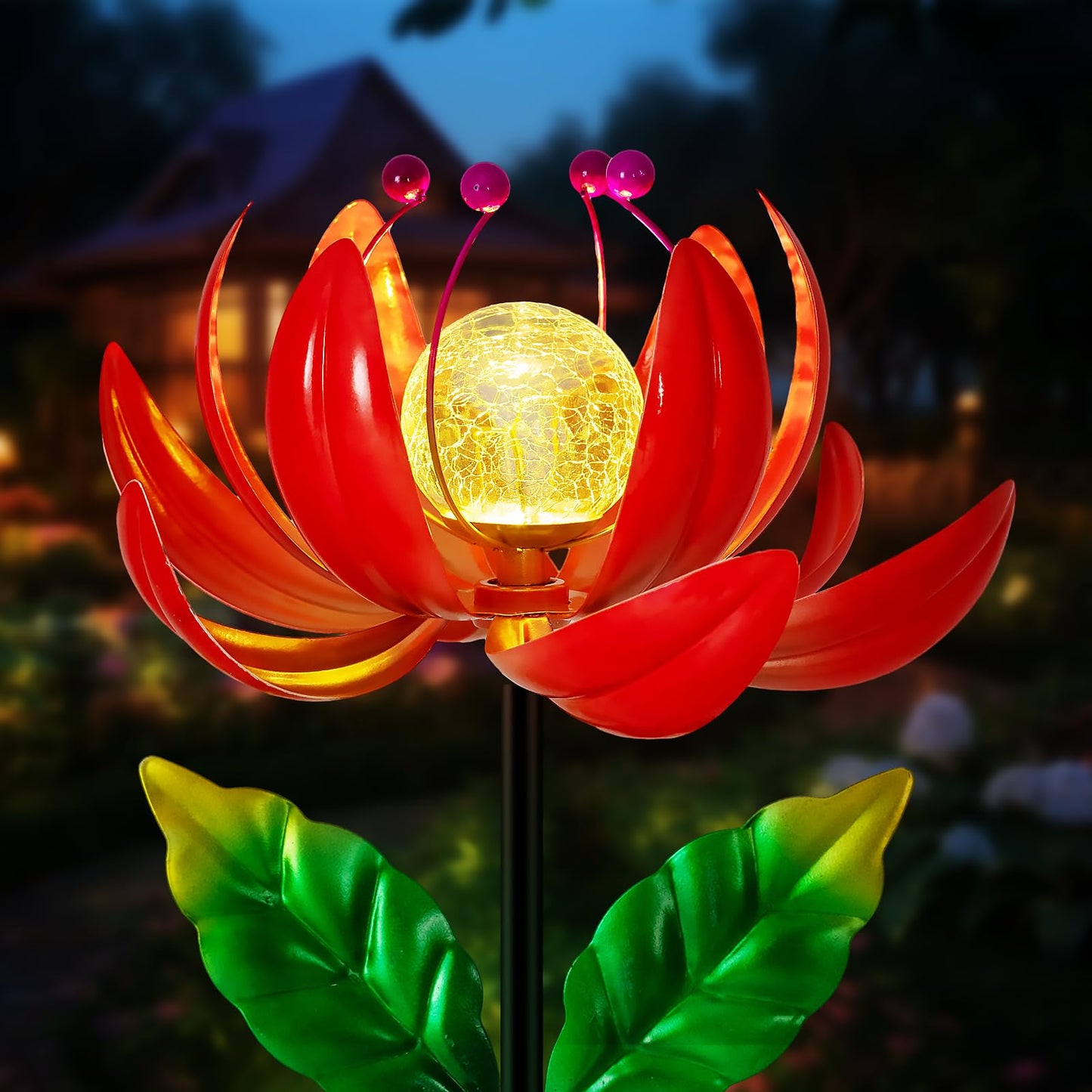 Rynx | Sunlight Outdoor Garden Decoration, Sun Windmill Garden Ornament For Outdoor Use, Lotus Windmill Path Light With LED Cracked Crystal Ball Waterproof Flower Sculpture For Terrace Lawn Garden Gifts