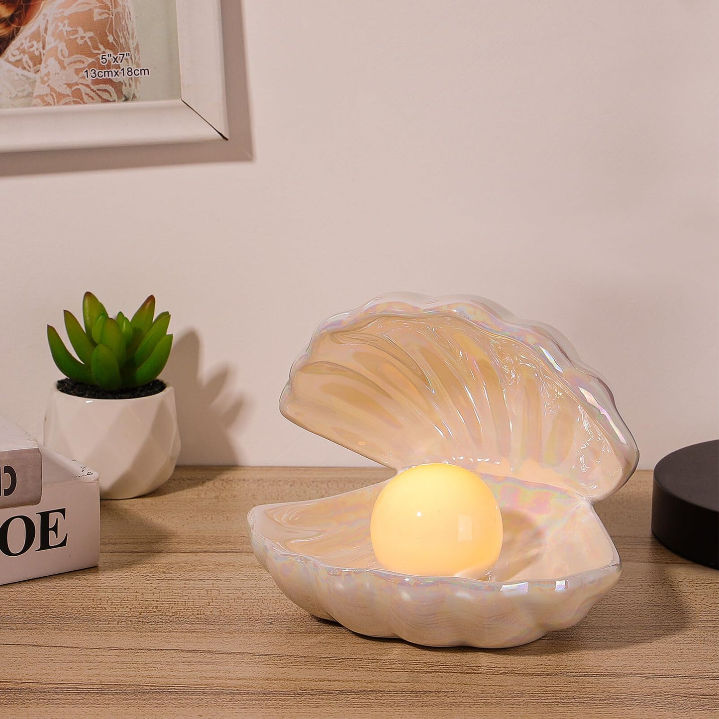 Rynx | Imikeya Pearl In The Shell Night Light - White Ceramic Bedroom Decor Lamp For Nightstand Lighting