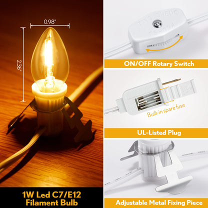 Rynx | Meonum 8.2 foot LED light cable with 3 warm white bulbs for Halloween and Christmas decorations
