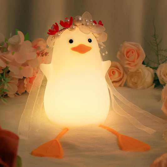 Rynx | Hinittey Benson Bride Duck Night Light - Cute Duck Lamp With Flower Head Decoration, Warm Dimmable Light & Timer Room, Birthday, Xmas,