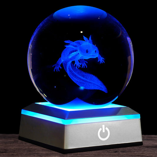Rynx | 3D Axolotl Crystal Ball Night Lamp 3.15 Inches Glass Ball Table Lamp With Color Changing Touch Base Axolotl Decor Ideal Gifts For
