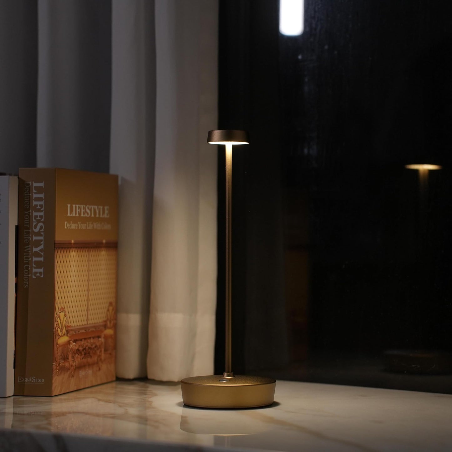 Rynx | Sikevht Wireless LED Table Lamp - Rechargeable, Dimmable, Portable, Metal - Titanium Finish