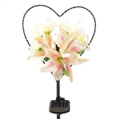 Rynx | Starryfill Heart Shaped Solar Garden Lighting With White Lily Flowers - 25 Led Warm White