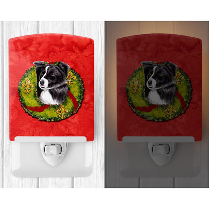 Rynx | Caroline's Treasures Border Collie Christmas Wreath Ceramic Night Light, 6X4X3, UL-certified